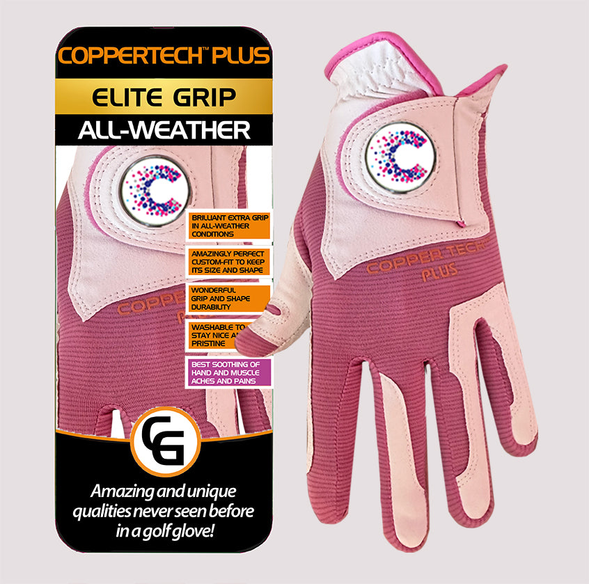 CANCER RESEARCH UK COPPERTECH PLUS ALL-WEATHER ELITE GRIP WHITE/PINK GLOVES