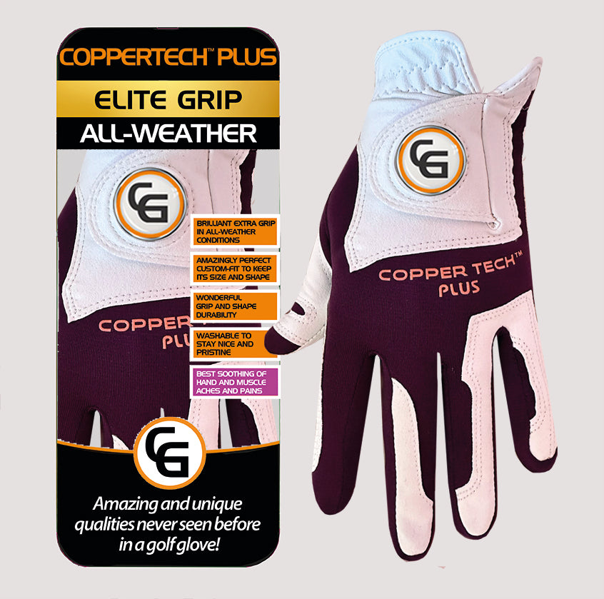 COPPERTECH PLUS ELITE GRIP ALL-WEATHER WHITE/PURPLE GOLF GLOVES