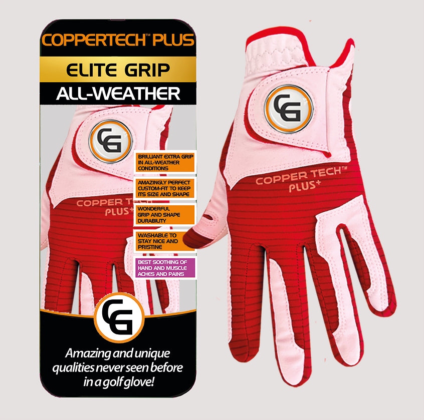 COPPERTECH PLUS ELITE GRIP ALL-WEATHER WHITE/RED GOLF GLOVES