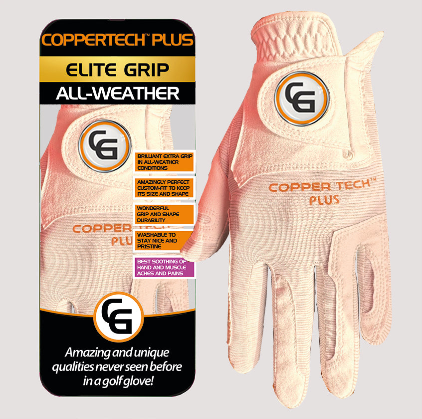 COPPERTECH PLUS ELITE GRIP ALL-WEATHER WHITE/WHITE GOLF GLOVES
