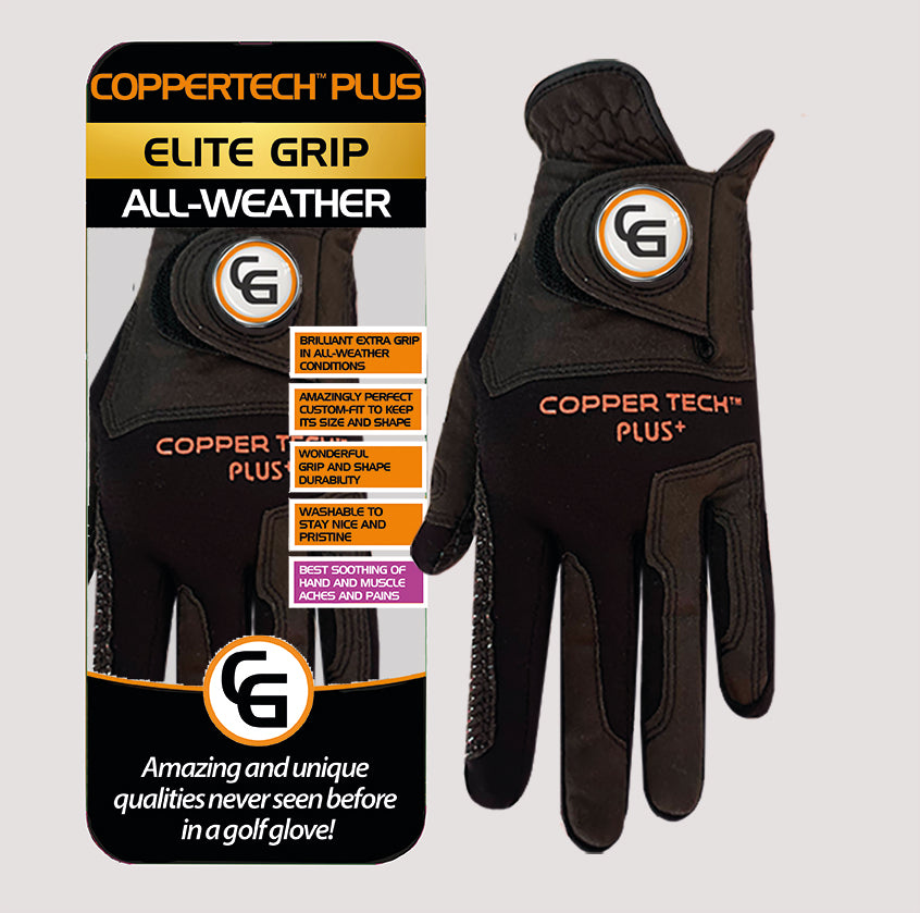 COPPERTECH PLUS ELITE GRIP ALL-WEATHER BLACK/BLACK GOLF GLOVES