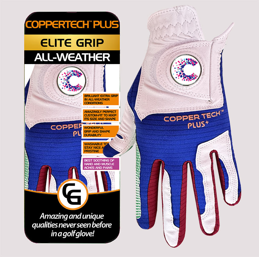 CANCER RESEARCH UK COPPERTECH PLUS ALL-WEATHER ELITE GRIP WHITE/RED/BLUE/GREEN GLOVES