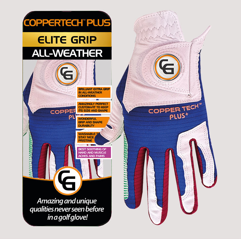COPPERTECH PLUS ELITE GRIP ALL-WEATHER WHITE/GREEN/RED/BLUE GOLF GLOVES