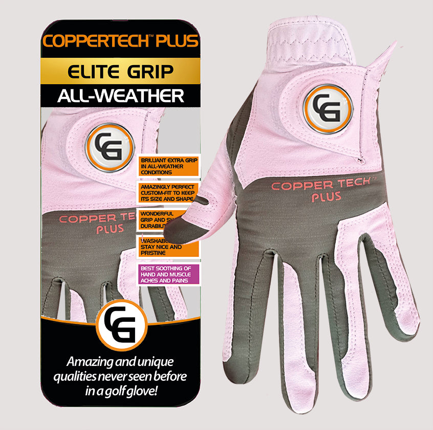 COPPERTECH PLUS ELITE GRIP ALL-WEATHER WHITE/GREEN GOLF GLOVES