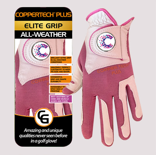 CANCER RESEARCH UK COPPERTECH PLUS ALL-WEATHER ELITE GRIP WHITE/PINK GLOVES