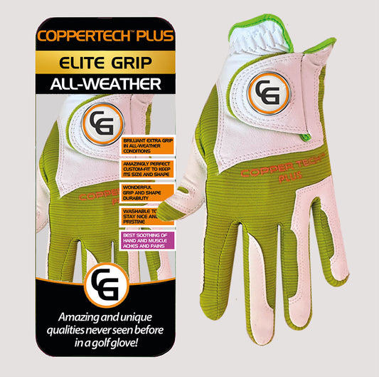 COPPERTECH PLUS ELITE GRIP ALL-WEATHER WHITE/LIME GOLF GLOVES