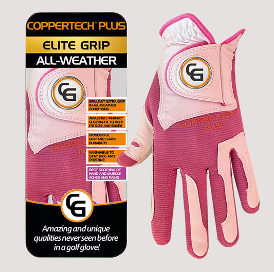 COPPERTECH PLUS ELITE GRIP ALL-WEATHER WHITE/PINK GOLF GLOVES