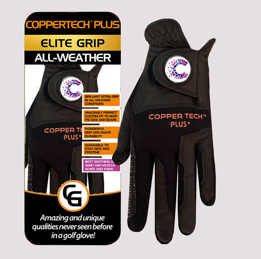 CANCER RESEARCH UK COPPERTECH PLUS ALL-WEATHER ELITE GRIP BLACK/BLACK GLOVES