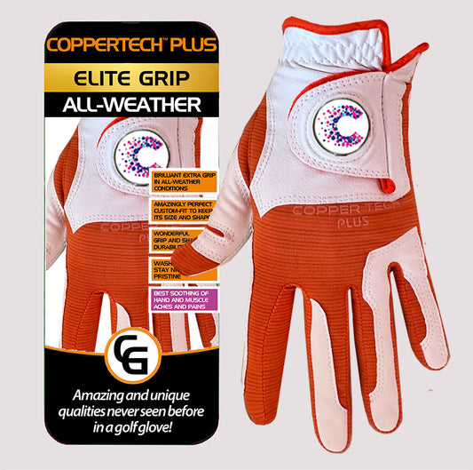 CANCER RESEARCH UK COPPERTECH PLUS ALL-WEATHER ELITE GRIP WHITE/ORANGE GLOVES