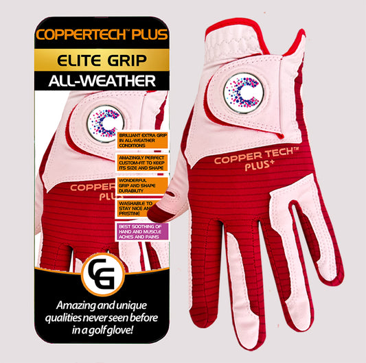 CANCER RESEARCH UK COPPERTECH PLUS ALL-WEATHER ELITE GRIP WHITE/RED GLOVES