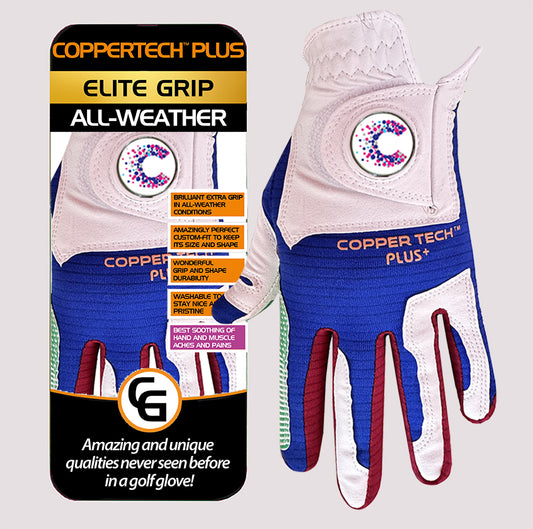 CANCER RESEARCH UK COPPERTECH PLUS ALL-WEATHER ELITE GRIP WHITE/RED/BLUE/GREEN GLOVES