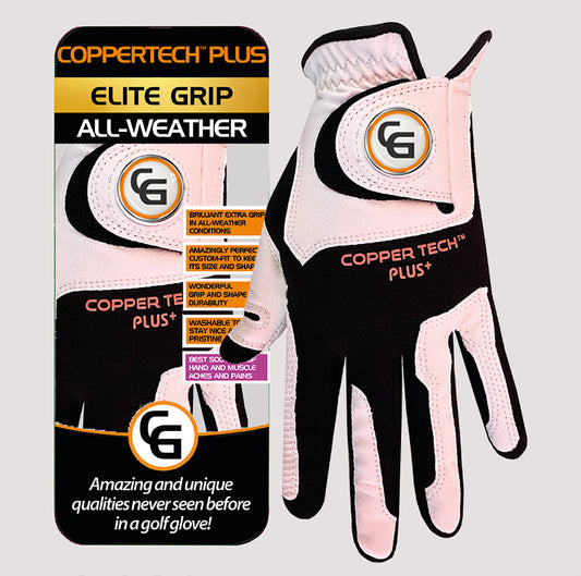 COPPERTECH PLUS ELITE GRIP ALL-WEATHER WHITE/BLACK GOLF GLOVES