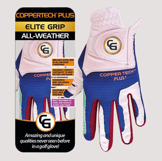 COPPERTECH PLUS ELITE GRIP ALL-WEATHER WHITE/GREEN/RED/BLUE GOLF GLOVES